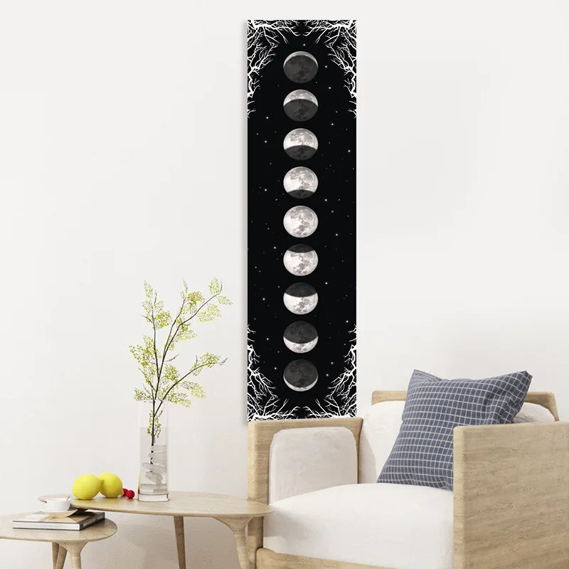 Decobites Moon Phase Tapestry: Black & White Sky Wall Hanging & Bohemian Home Decor