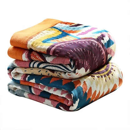 DecorBites™ Japanese Cotton Gauze Flower Blanket: Soft and Breathable Summer Throw