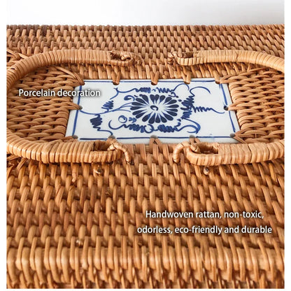 DecorBites™ Handwoven Rattan Storage Box Tea Food Container with Handle