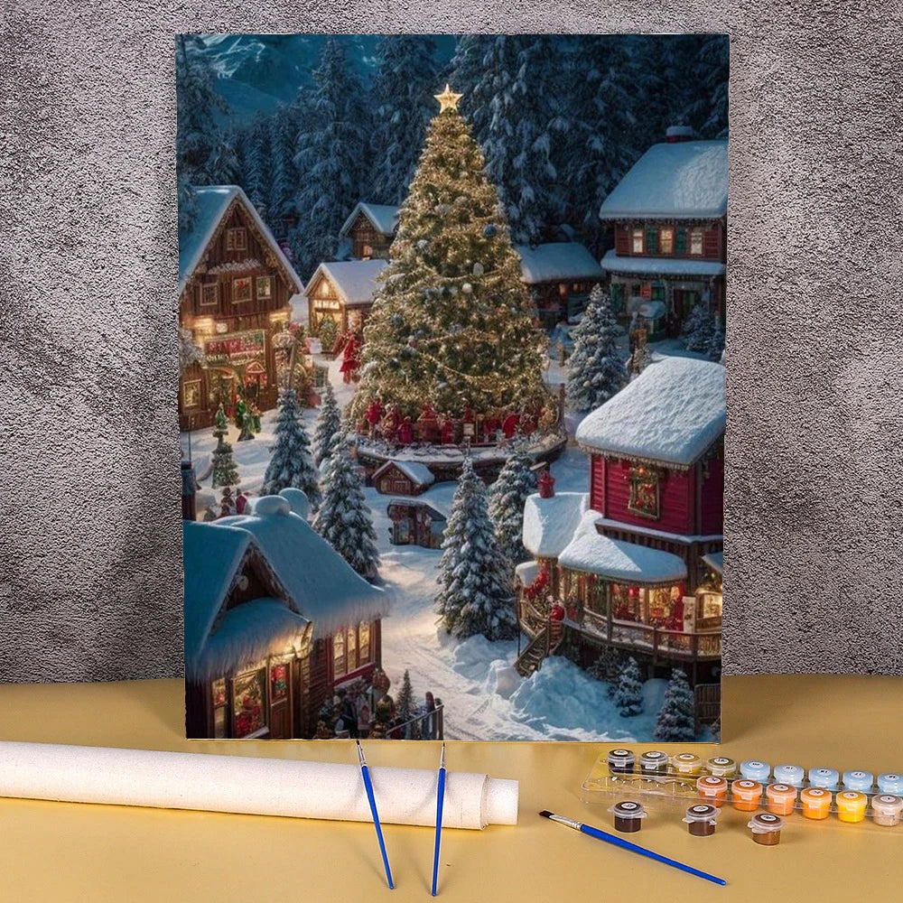 Snow Town Number Drawing Painting By Numbers Christmas Frameless Acrylic Paint Kits Picture For Bedroom Wall Decoration