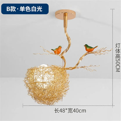 Decorbites™ Goldener LED-Kronleuchter Vogelnester für modernes Cottagecore-Wohnzimmer-Dekor