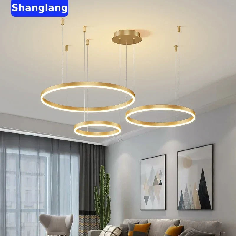 DecorBites™ Brushed Rings LED Chandelier: Modern Home Lighting for Living Room & Bedroom