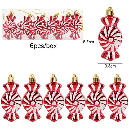 6pcs Christmas Lollipop Candy Cane Pendant Xmas Tree Hanging Ball Ornaments Christmas Decorations for Home 2024 New Year Gift