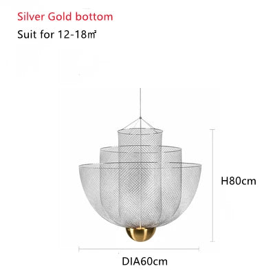 DecorBites™ Gold Mesh Grid Ceiling Chandelier: Dimmable LED Indoor Lighting