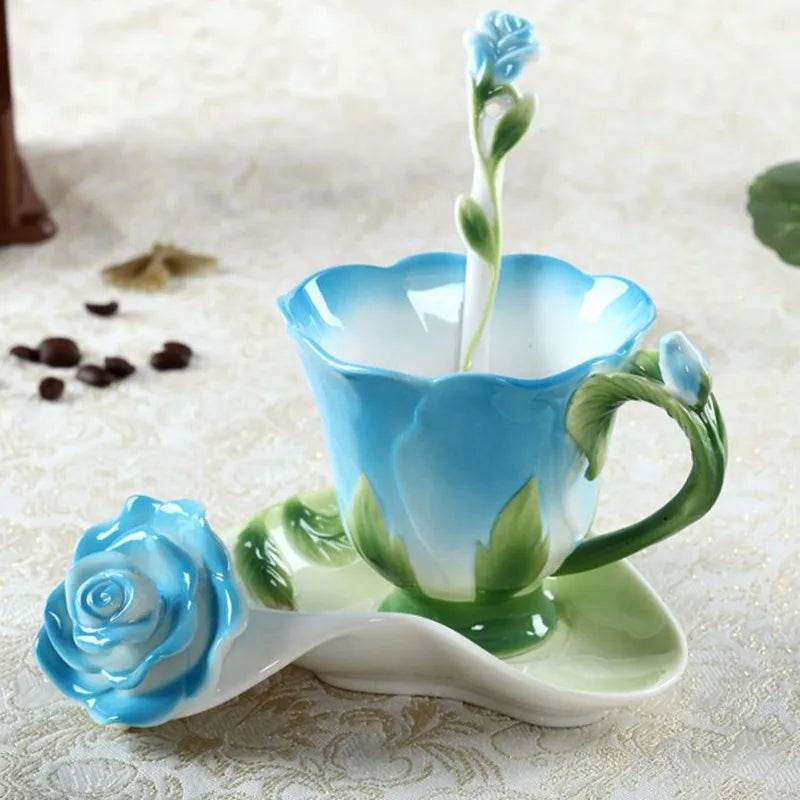 DecorBites™ Enamel Rose Peony Floral Coffee Cup Wedding Birthday Gift