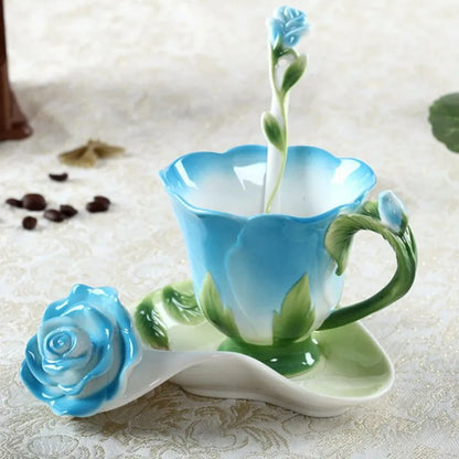 DecorBites™ Enamel Rose Peony Floral Coffee Cup Wedding Birthday Gift