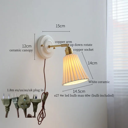 DecorBites™ Ceramic Wall Sconce Light Copper Arm Nordic Minimalism Bedroom Bathroom Mirror