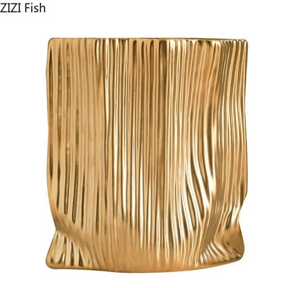 DecorBites™ Ceramic Bag Vase with Artificial Flowers for Modern Home Decor