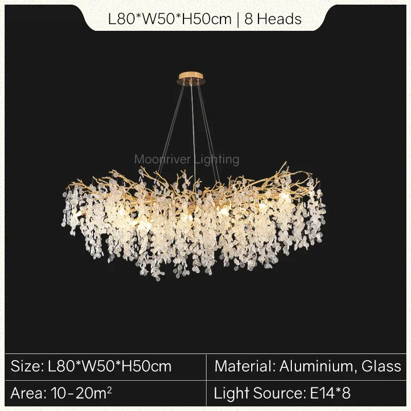 Lámpara de araña DecorBites™ con forma de rama de árbol dorada: Elegante lámpara colgante de estilo europeo para la decoración del hogar.