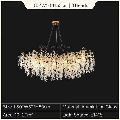 Lámpara de araña DecorBites™ con forma de rama de árbol dorada: Elegante lámpara colgante de estilo europeo para la decoración del hogar.