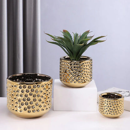 DecorBites™ Gold Ceramic Flower Pot Succulent Vase Terrarium Plant Pots for Home Balcony Decor