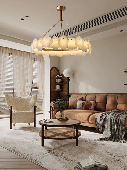 DecorBites™ Brass Marble Ceiling Chandelier: Modern Living Room Dining Table Hanging Lamp