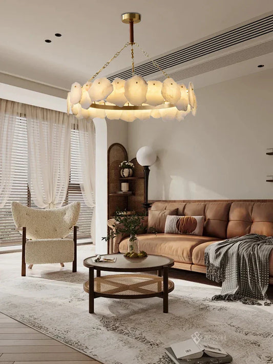 DecorBites™ Brass Marble Ceiling Chandelier: Modern Living Room Dining Table Hanging Lamp