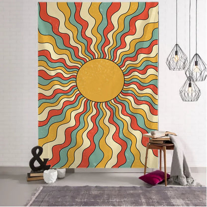 Colorful Sun Hippie Tapestry Wall Hanging by Decobites - Boho Chic Home Decor