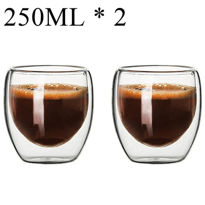 DecorBites™ Double Wall Borosilicate Glass Mug Set for Tea Coffee Juice Bar Drinkware