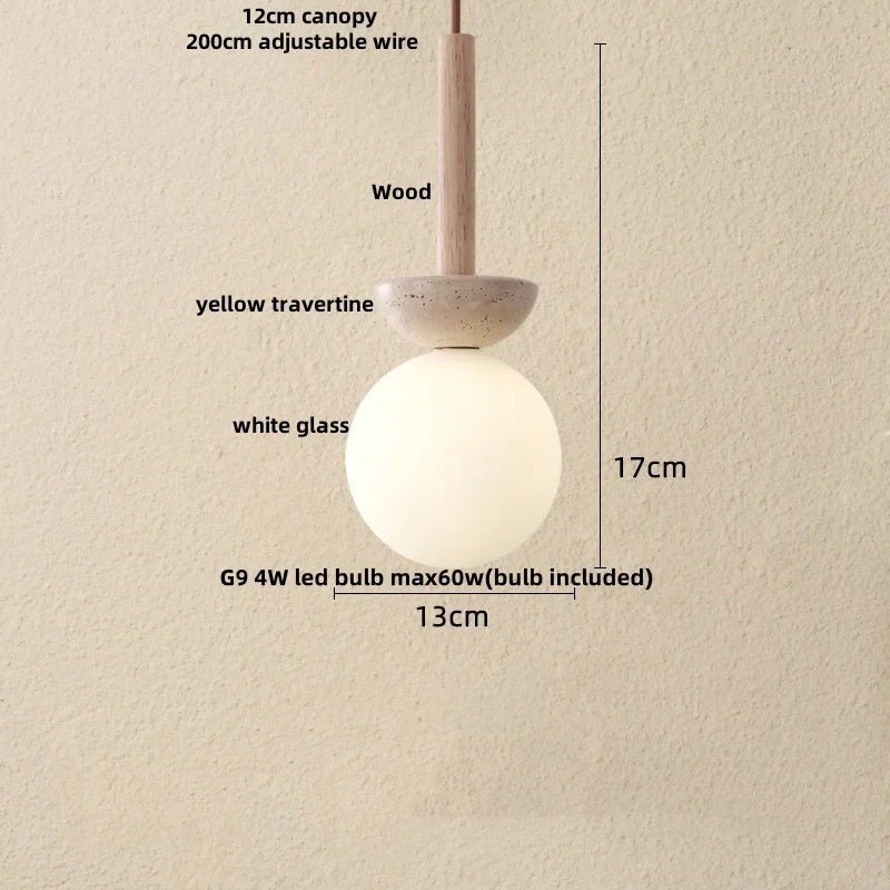 DecorBites™ Iron LED Pendant Light Fixture for Home Living Room, Restaurant Yellow Travertine Ball Hang Lamp