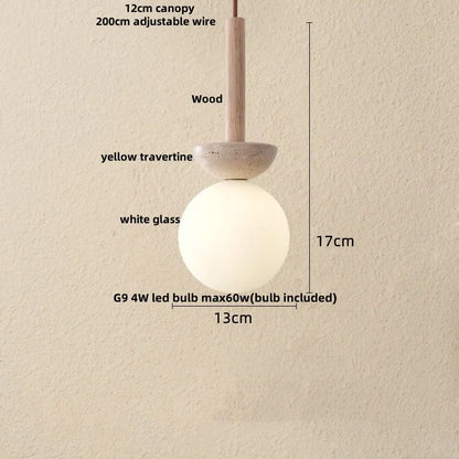 DecorBites™ Iron LED Pendant Light Fixture for Home Living Room, Restaurant Yellow Travertine Ball Hang Lamp