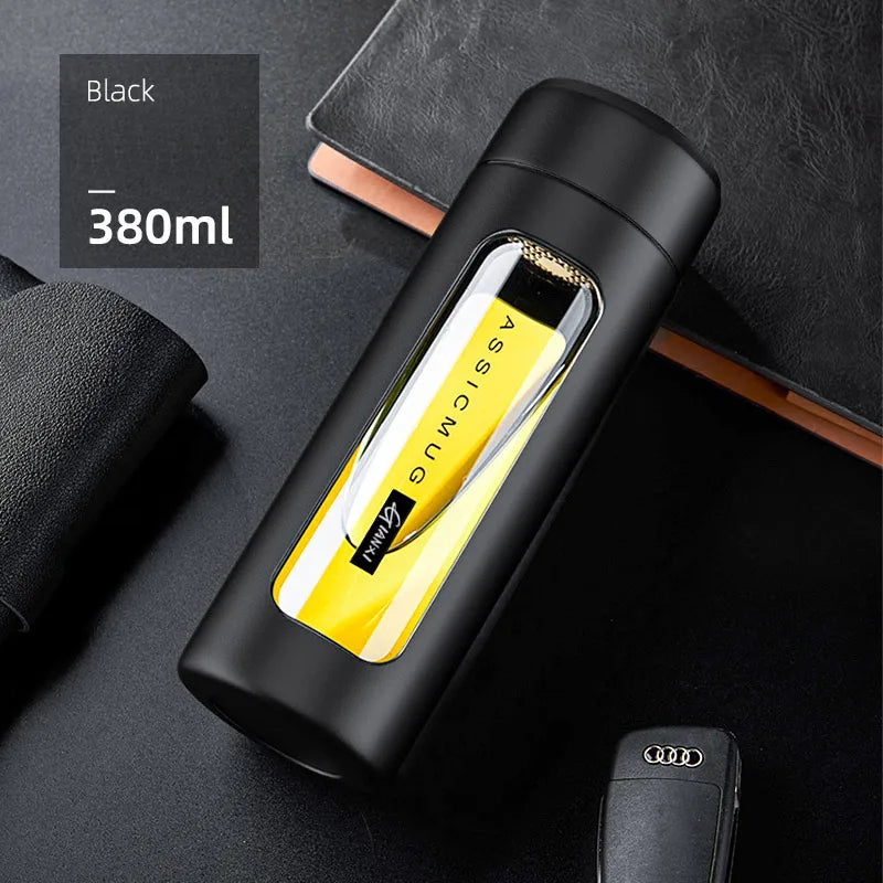 DecorBites™ Double Glass Water Bottle with Lid – Insulated Portable Tea Coffee Mug