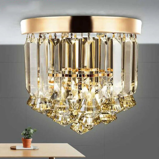 DecorBites™ Crystal Round Ceiling Lights: Champagne/Clear Stainless Steel Design for Luxe Spaces