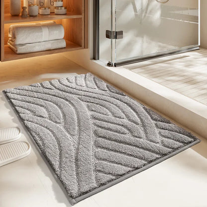 Decobites Striped Flocked Bath Mat: Absorbent, Anti-slip, Easy Clean, Thick Bathroom Rug