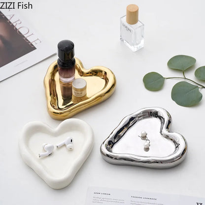 DecorBites™ Heart-Shaped Jewelry Stand Tray: Earrings & Necklace Display Plate