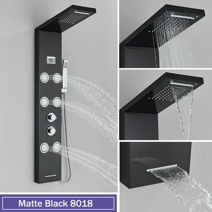 DecorBites™ Black Massage Jet Rainfall Shower Panel with Temperature Display 5 Modes