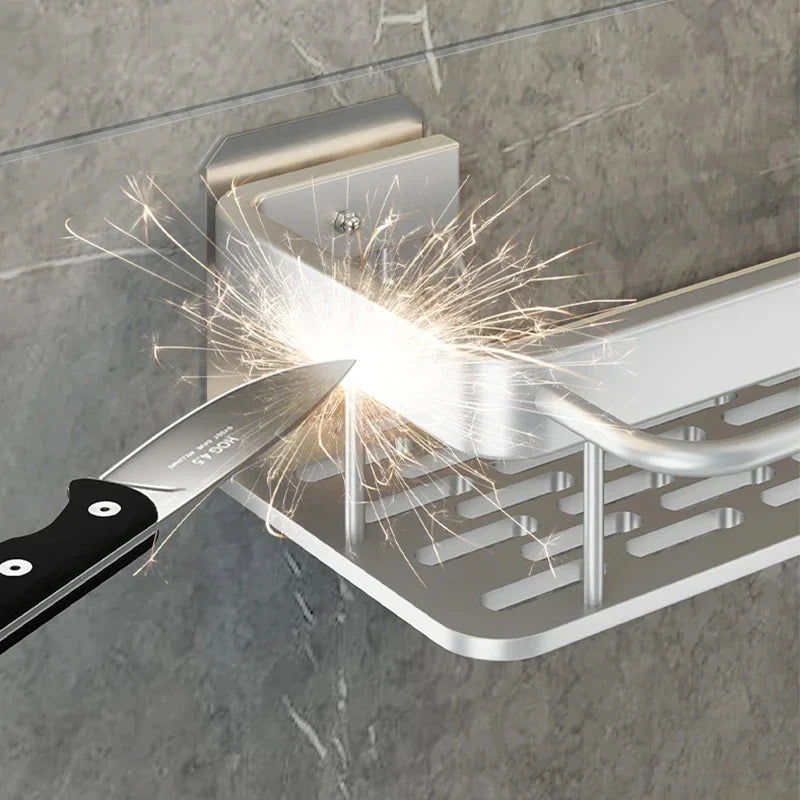 رف زاوية من الألومنيوم من DecorBites™: رف تخزين يُثبَّت على الحائط لمستلزمات الحمام والمطبخ