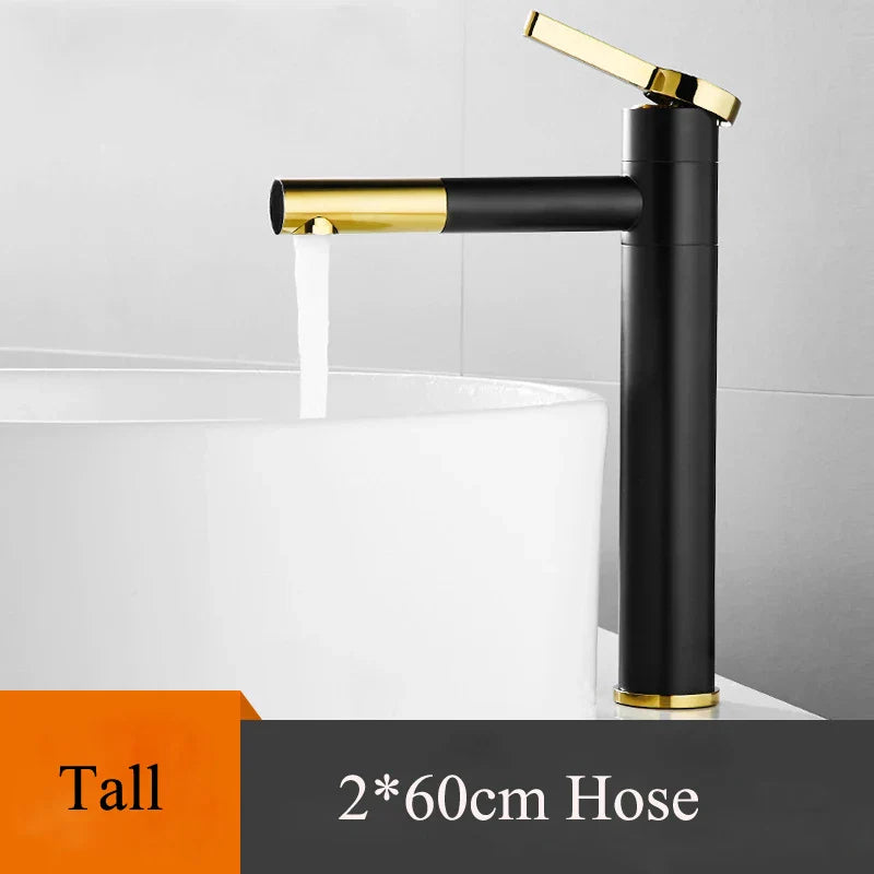 DecorBites™ Black Brass Bathroom Sink Faucet Deck Mounted Vessel Mixer Water Tap