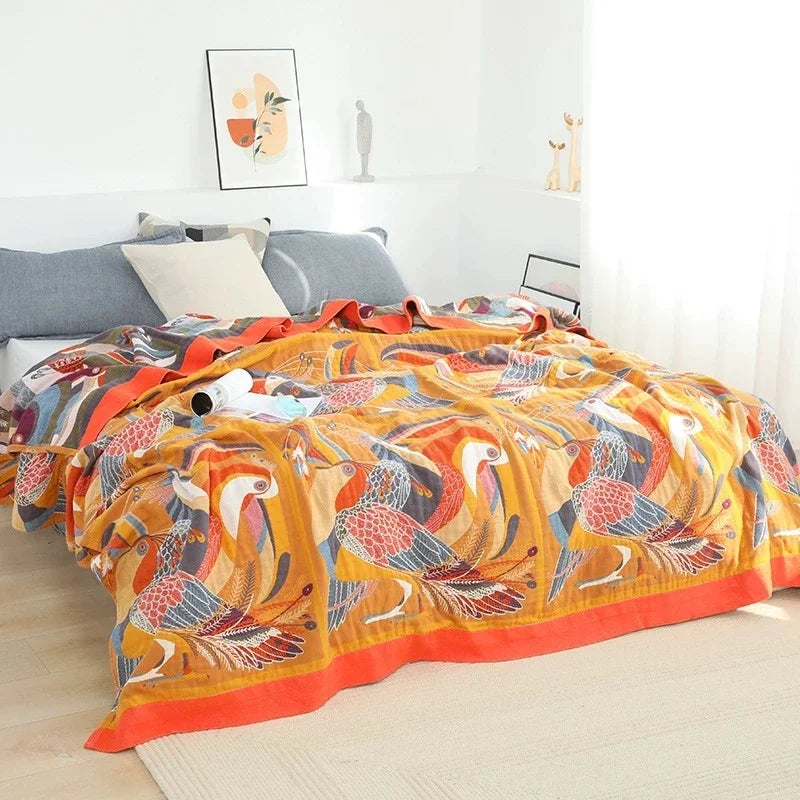 Cotton Gauze Flower Throw