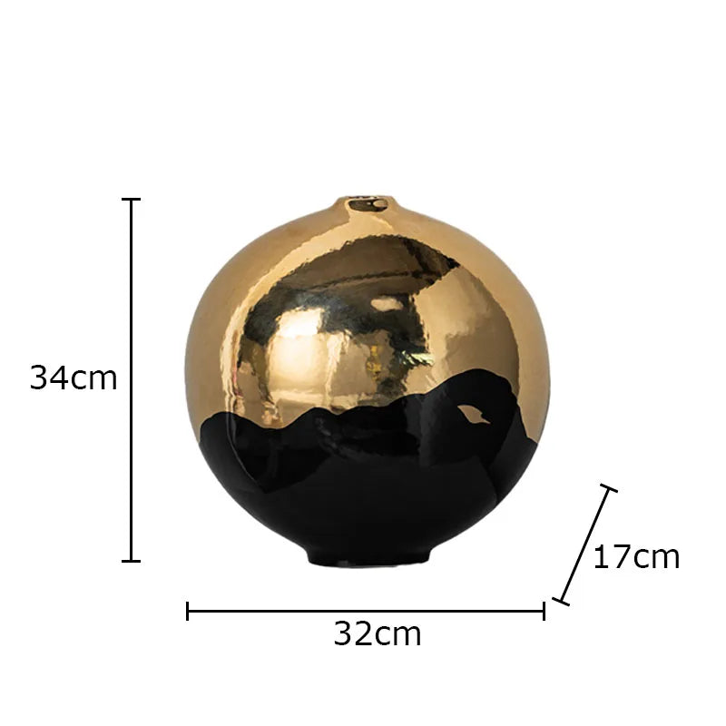 ديكورات مكتب مزهرية سيراميكية باللون الأسود الذهبي من DecorBites™، ديكور غرفة بسيط وأنيق بطابع زهري