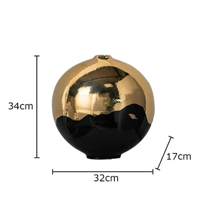 ديكورات مكتب مزهرية سيراميكية باللون الأسود الذهبي من DecorBites™، ديكور غرفة بسيط وأنيق بطابع زهري