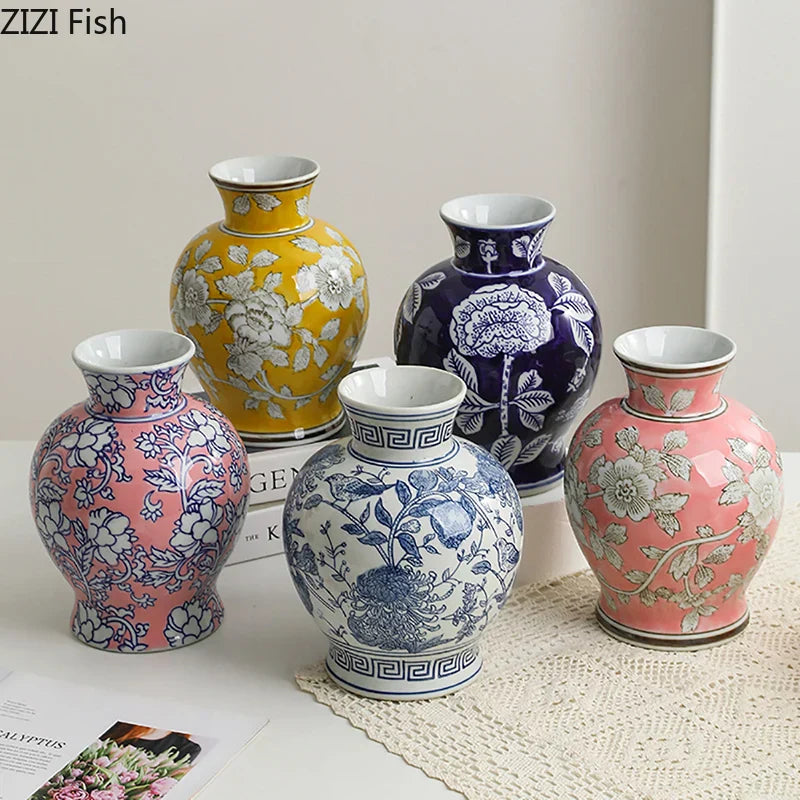 DecorBites™ Blue & White Porcelain Vase Pot for Stylish Room Aesthetic Decor & Flowers