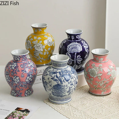 DecorBites™ Blue & White Porcelain Vase Pot for Stylish Room Aesthetic Decor & Flowers