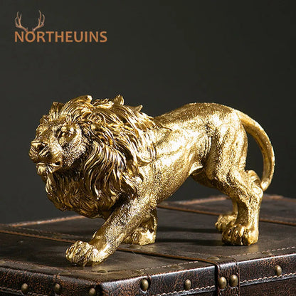 DecorBites™ Golden Lion King Resin Figurines: Luxury Desktop Ornaments for Home & Office