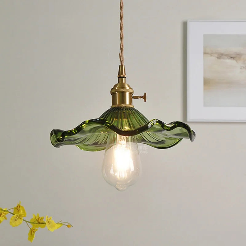 Green Glass Pendant Light 3-Head Adjustable Wire