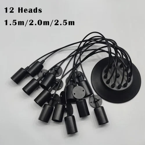 Black Industrial Spider Pendant Light, 6-Light Iron