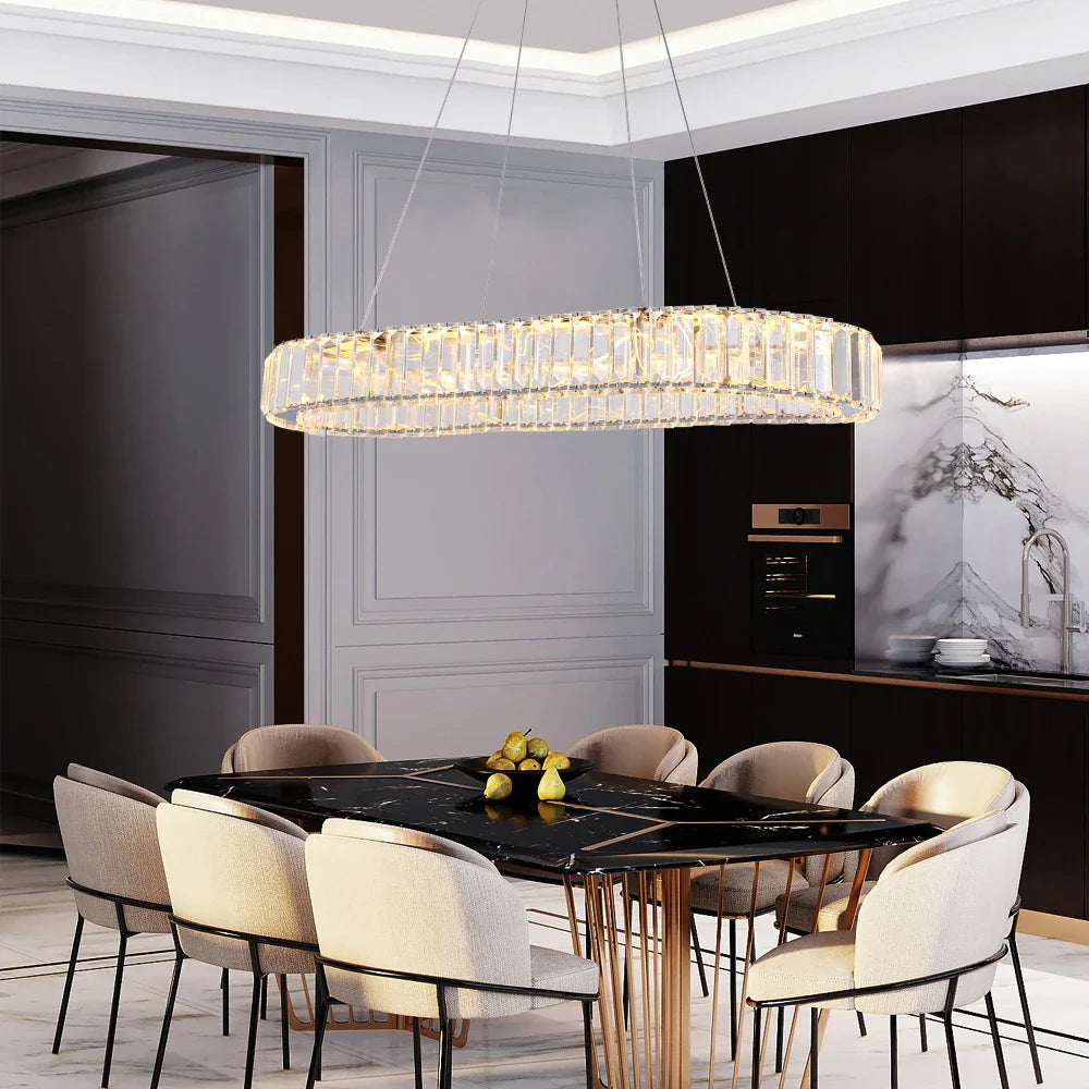 DecorBites™ Crystal Oval LED Chandelier: Nordic Design Pendant Light for Living, Bedroom, Hotel