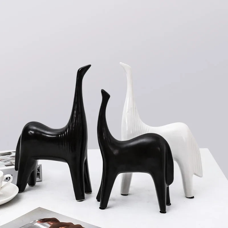 DecorBites™ Black & White Horse Abstract Ornaments for Home Decor