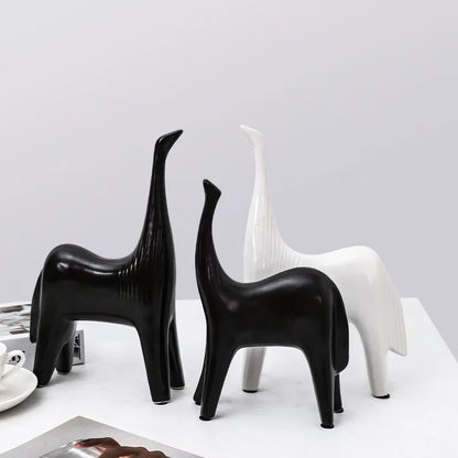 DecorBites™ Black & White Horse Abstract Ornaments for Home Decor