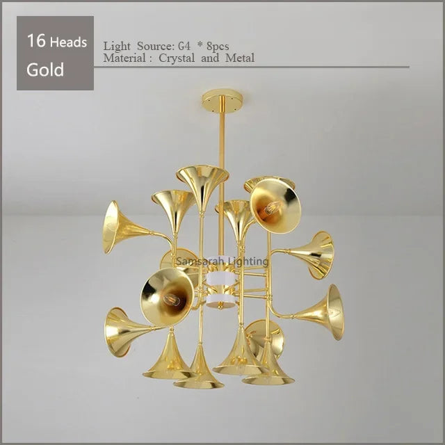DecorBites™ Gold Flared Trumpet Chandelier for Kitchen, Hall, Study, Drawing Room
