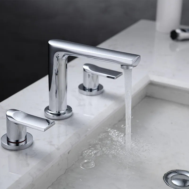 DecorBites™ Brush Gold Widespread Basin Faucet Three Hole Mixer, Hot Cold, 8" Centers