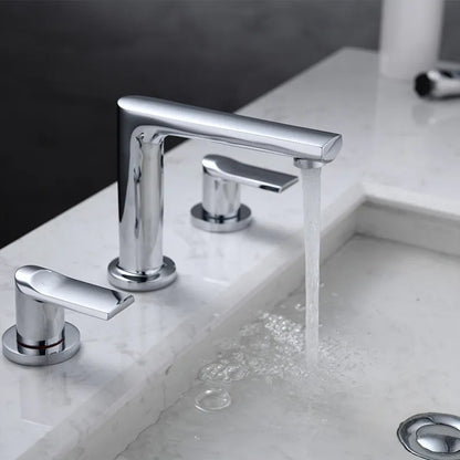 DecorBites™ Brush Gold Widespread Basin Faucet Three Hole Mixer, Hot Cold, 8" Centers