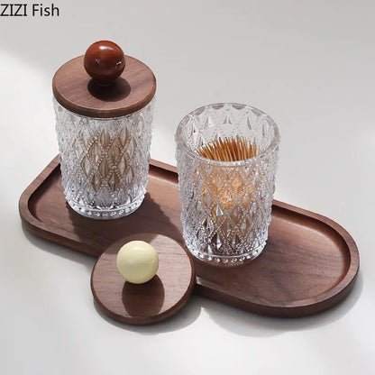 Decorbites™ Bunte Keramik-Kugeln-Glasdose mit Walnussholzdeckel für die Aufbewahrung von Ohrringen & Schmuck