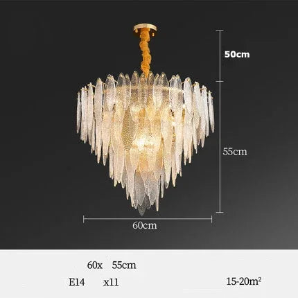 Gold Glass Pendant Chandelier 2-Tier 100cm