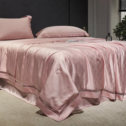 Decobites Silky Cool Jacquard Summer Quilt Bedding Set with Soft Lyocell Fiber, Sheet & Pillowcase