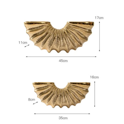 DecorBites™ Golden Shell Ceramic Vase | Geometric Design | Living Room Decoration