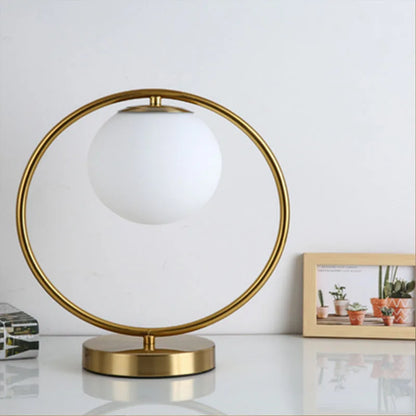 DecorBites™ LED Brass Glass Table Lamp for Bedside Reading Desk - Modern Round Ring Design