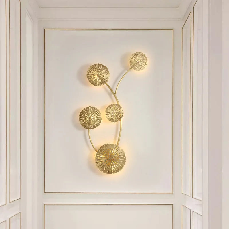 DecorBites™ Gold Flower Copper Frame Wall Sconce for Hotel Dining Room Lighting