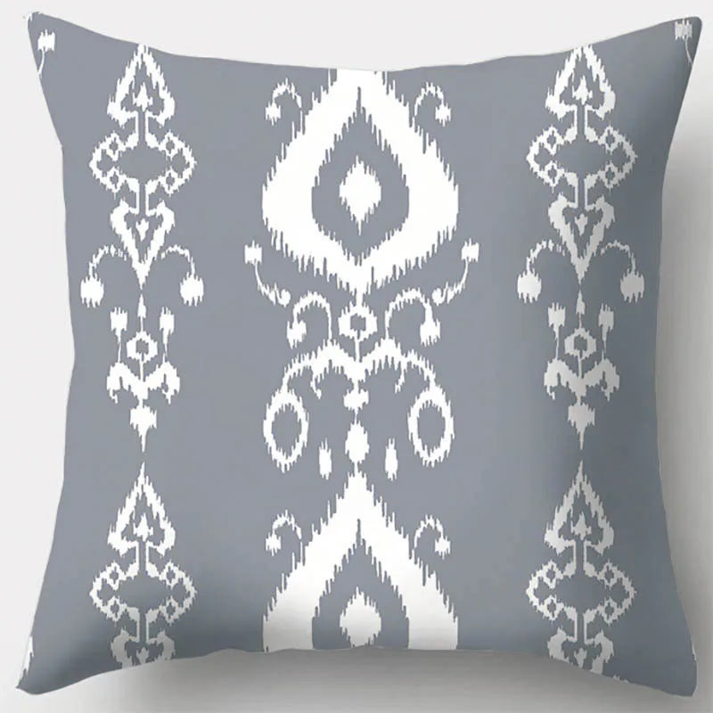 DecorBites™ Grey Geometry Leaves Floral Stripes Plaids Print Lumbar Pillow Case