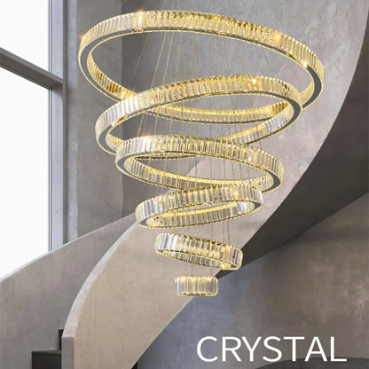 Lámpara de araña LED circular de cristal DecorBites™: Iluminación colgante regulable para escaleras modernas